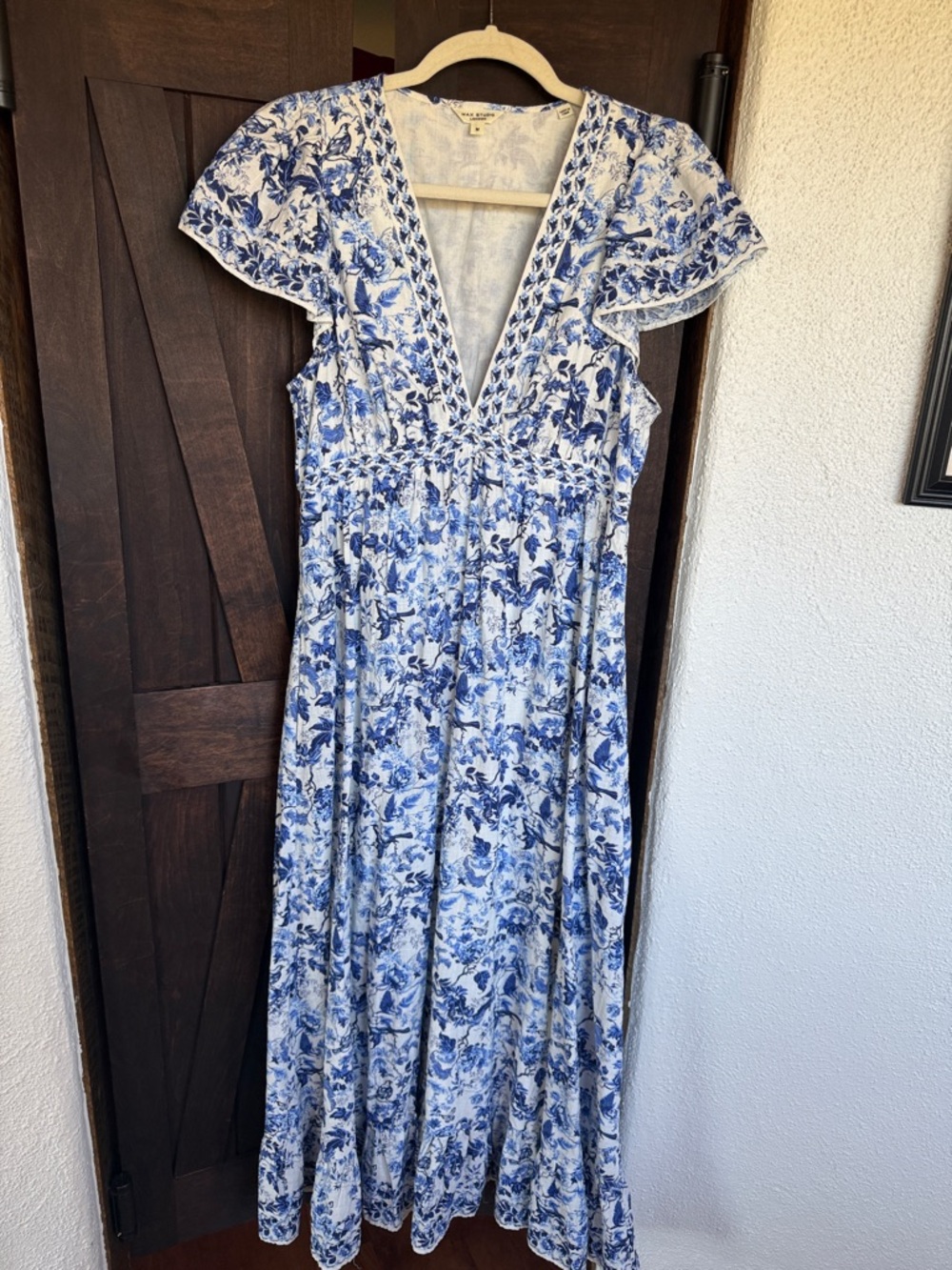 Max Studio Blue and White Floral Maxi Dress with Deep V
